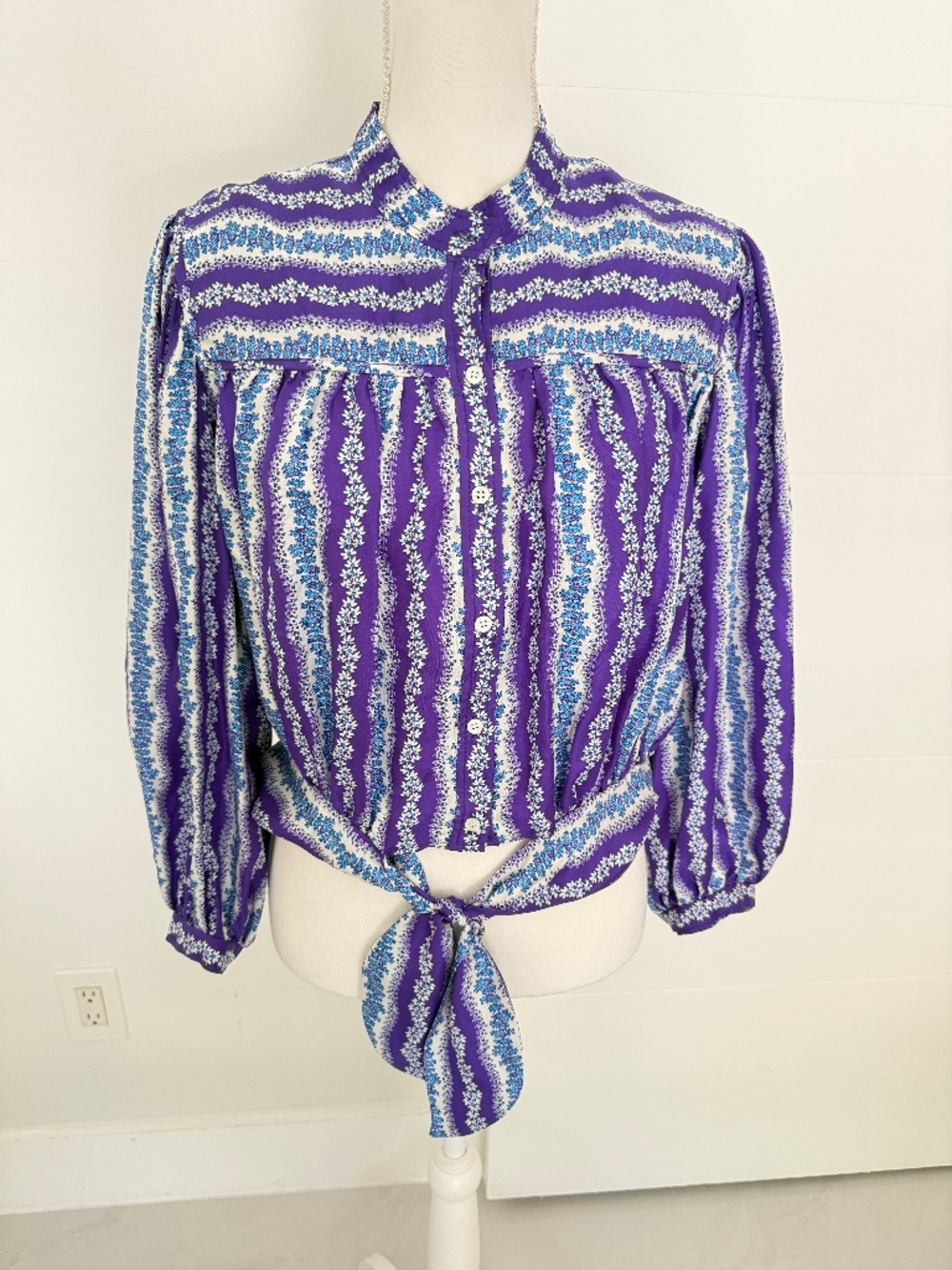 Sandro Silk Purple Long Sleeve Balloon Blouse Work Evening Cocktail Top
